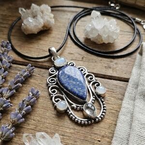 The Gypsy Reseller Lapis Lazuli large blue pendant silver plated
